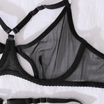 Toucheart Sexy Mesh Lingerie Split Kit with Gloves Steel Ring Laceup Patchwork Skinny See-through Hollow Interesting Private Set