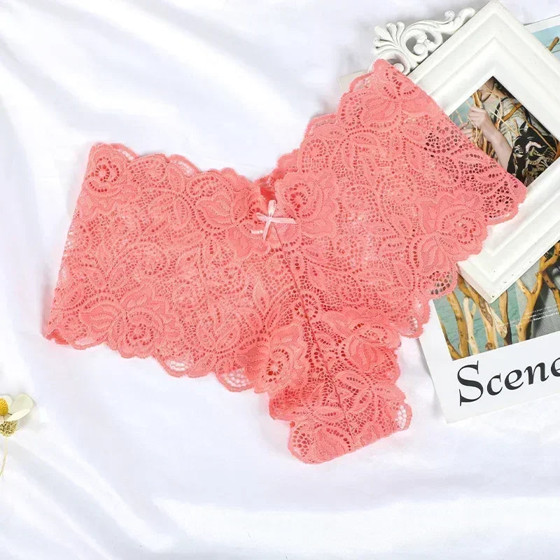 Women's Briefs Sexy Lace Mesh Panties Perspective Underwear Low Waist Solid Color Briefs Breathable Intimates Female Lingerie