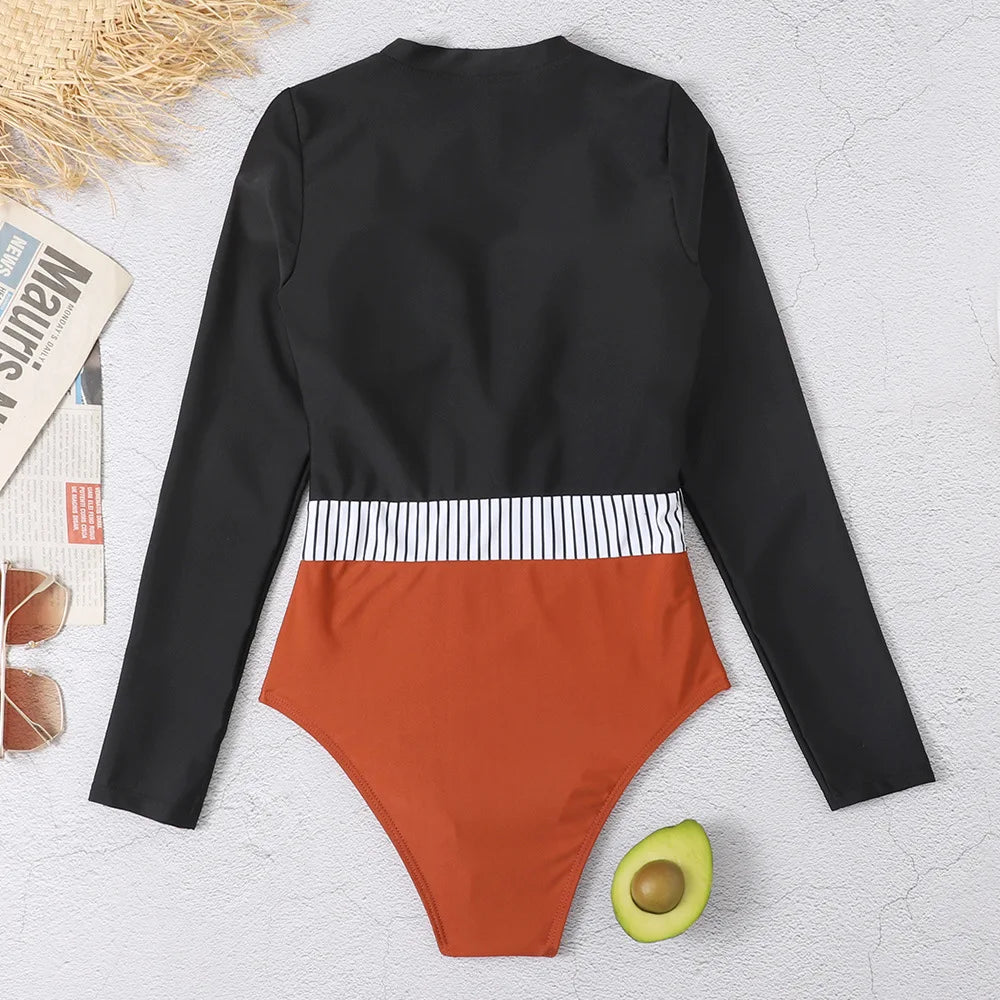 2026 Surfing Sport Swimsuit Long Sleeves Women One Piece SwimsuitSwimwear Solid Monokini Bathing Suit Tropical Bodysuit Female
