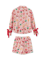 Women 2 Piece Christmas Pajama Set Santa Print Long Sleeve Button-up Tops and Elastic Waist Shorts Satin Fall Sleepwear