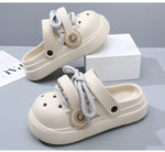 Women Summer Sandals Lace-up Style 2 Way to Wear Couples Fashion Platform Clogs Soft EVA Thick Sole Men Beach Street Slippers