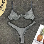 Glitter Sparkling Underwired V-Bar Bikini Women Swimsuit Female Swimwear Two-pieces Bikini Set Micro Thong Bathing Suit Swim