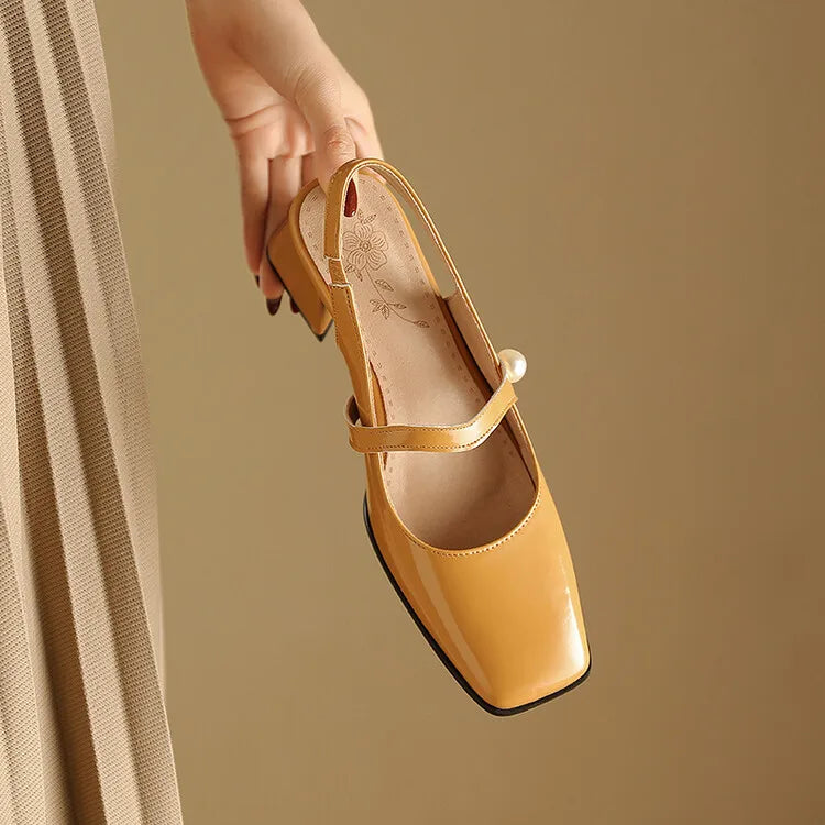 Elegant Slingback Sandals Women Summer Shoes Pink Black Silver Medium Heels Close Toe Office Party Shoes Female Large Size 45