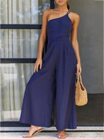Foridol Waist Folds Backless Double Strap Casual Wide Leg Jumpsuit Long Pants Green 2025 New Female LooseJumpsuit