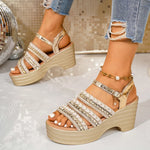 2026 Summer Chunky Heeled Gladiator Sandals Women Ankle Buckle Gold Platform Sandles Woman Plus Size 43 Bohemian Sandalias Mujer