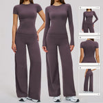 Yoga Set 2 Pieces Women Fitness Sportswear Gym Loose wide-leg pants Long-sleeved T-shirt Sports Crop Tops Tracksuit Workout Wear