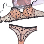 Romantic Sexy Dot Lace Underwear Set for Women Thin Cup Bra Summer Mesh Breathable Lingerie Push Up Bras Panties Set Intimates