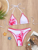 2026 New Sexy Low Bikini Set Swimwear Women Print Floral Brazilian Halter Backless Swimsuit Strappy Beachwear Dot Biquini Female