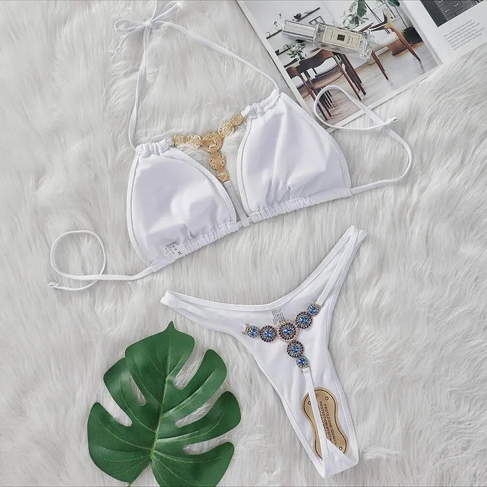 DEKA Extreme Mini Micro String Diamond Bikini Set Women Thong Swimsuit Female Triangle Swimwear Two Pieces Bikini Halter Bathing
