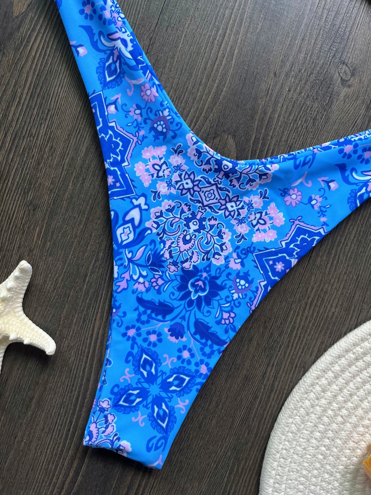 Sexy Colorful Floral Printed Bandeau Bikini Female Swimsuit Women Swimwear Two-pieces Bikini set Bather Bathing Suit Swim