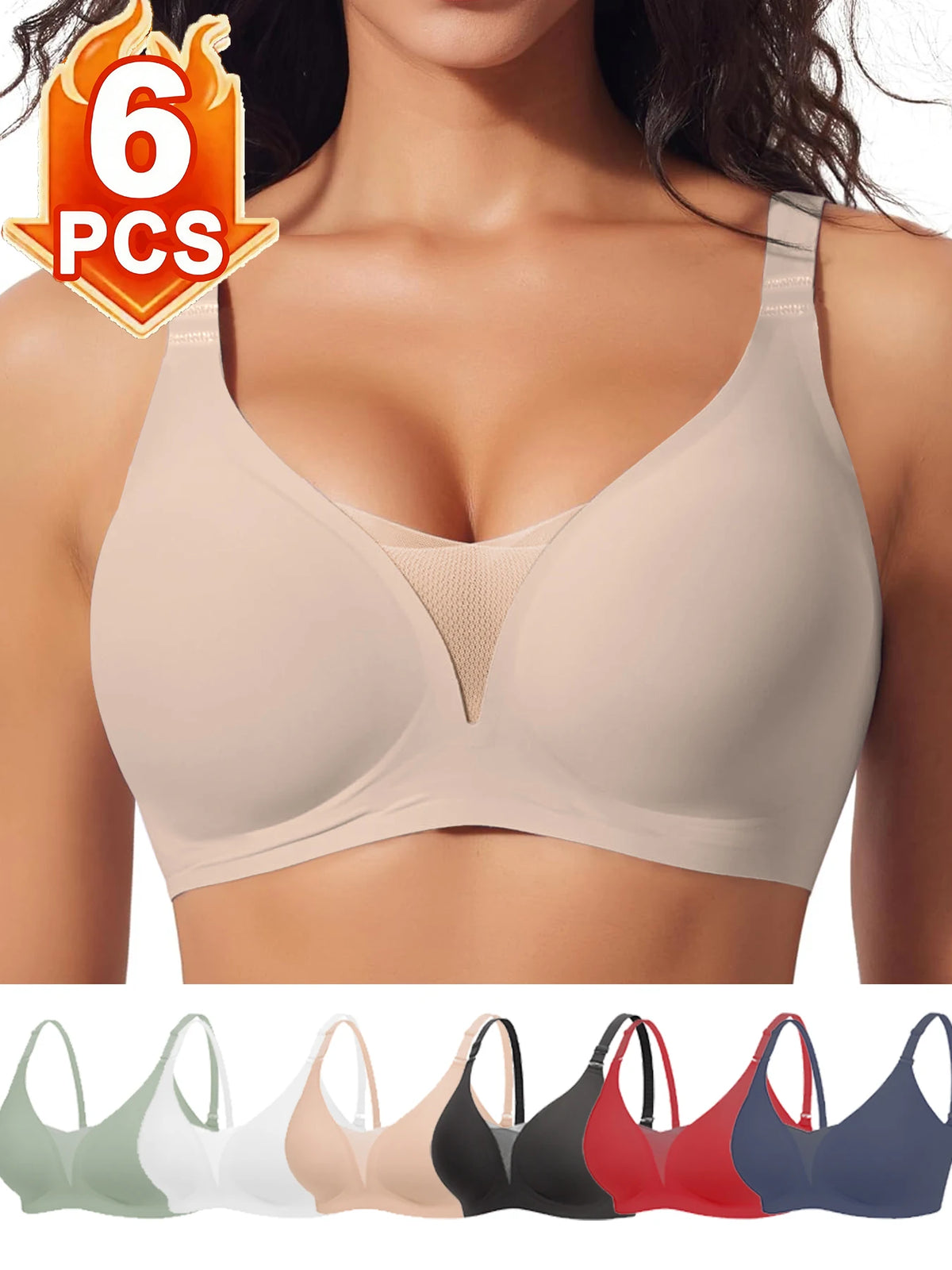 6pcs Women’s Bra Panties Everyday Wireless Push Up Lingerie Soft Briefs Seamless Bralettes, Breathable Padded Comfort Underpants