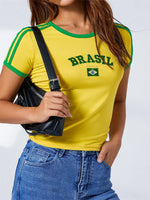 Summer Women's Casual T-shirt Short Sleeve Round Neck Slim Fit Cropped Tee Tops Shirts Streetwear