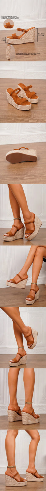 Big Size 43 Summer Mules Platform Slides Espadrilles Sandals Women 11.5 Super High Heels Wedges Shoes Comfy Walk Outdoor Slipper