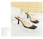 BIGTREE Sexy Silver PVC Transparent Crystal Womens Slippers 2026 Summer Square Toe Thin High Heels Sandals Ladies Shoes