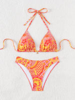 Blue Floral Print 2 Piece Micro Bikini Set for Women 2025 New Push Up Bra Thong Swimsuit Beach Bathing Suit Holiday Swimwear