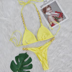 Metal Ring Halter Scrunch Butt Thong Bikini Women Swimwear Female Swimsuit Two-Pieces Bikini Set Bather Bathing Suit Swim V4391