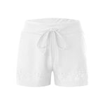 Women Swimming Shorts Solid High Waist Elastic Swim Bottom Flower Hollow Out Swim Trunk Loose Fit Swimming Workout Gym Bottom