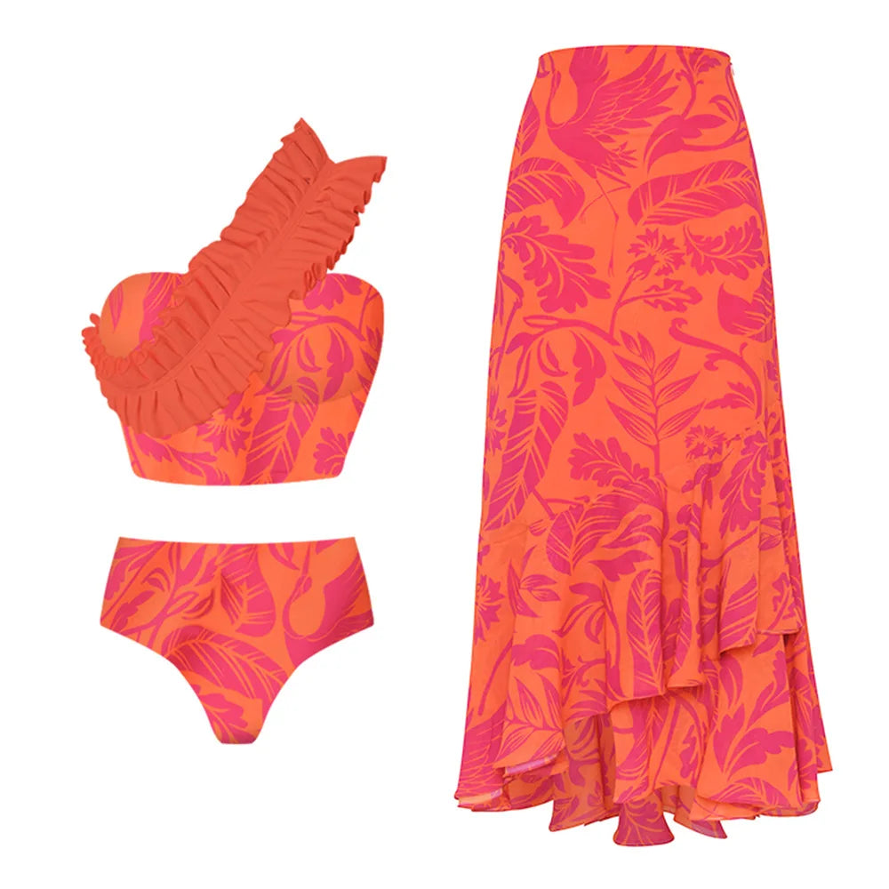 2023 High Quality One Piece Swimsuit Floral Rhineston Printed Push Up Women Bikini Set Swimwear Slimming Bathing Suit Beach Wear
