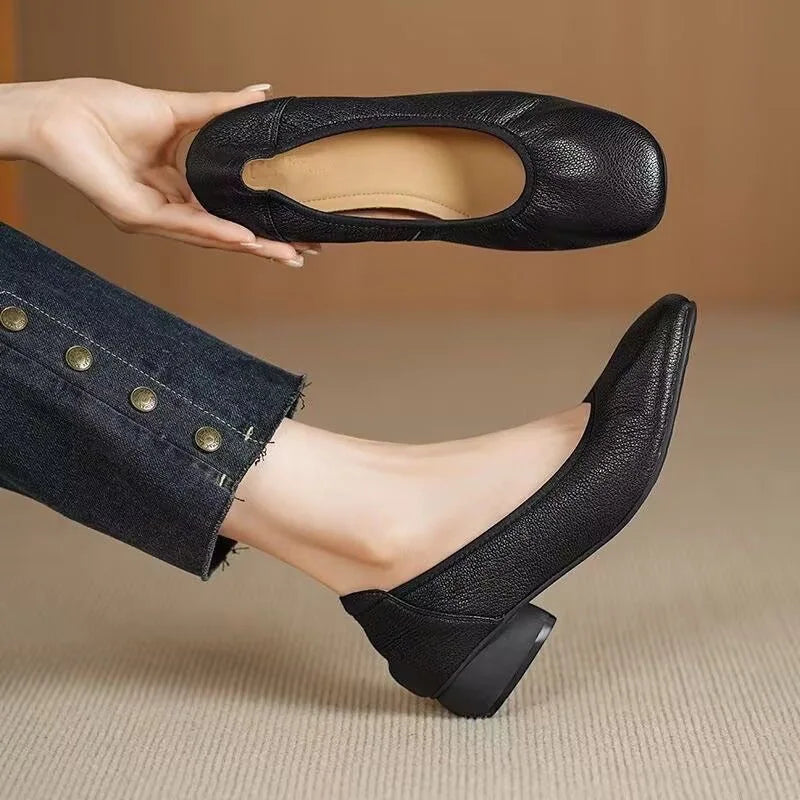 Comfortable Commuting Leather Shoes, French Style Shallow Low-Heel Single Shoes, Popular Women's 2026, Soft Sole Granny Shoes