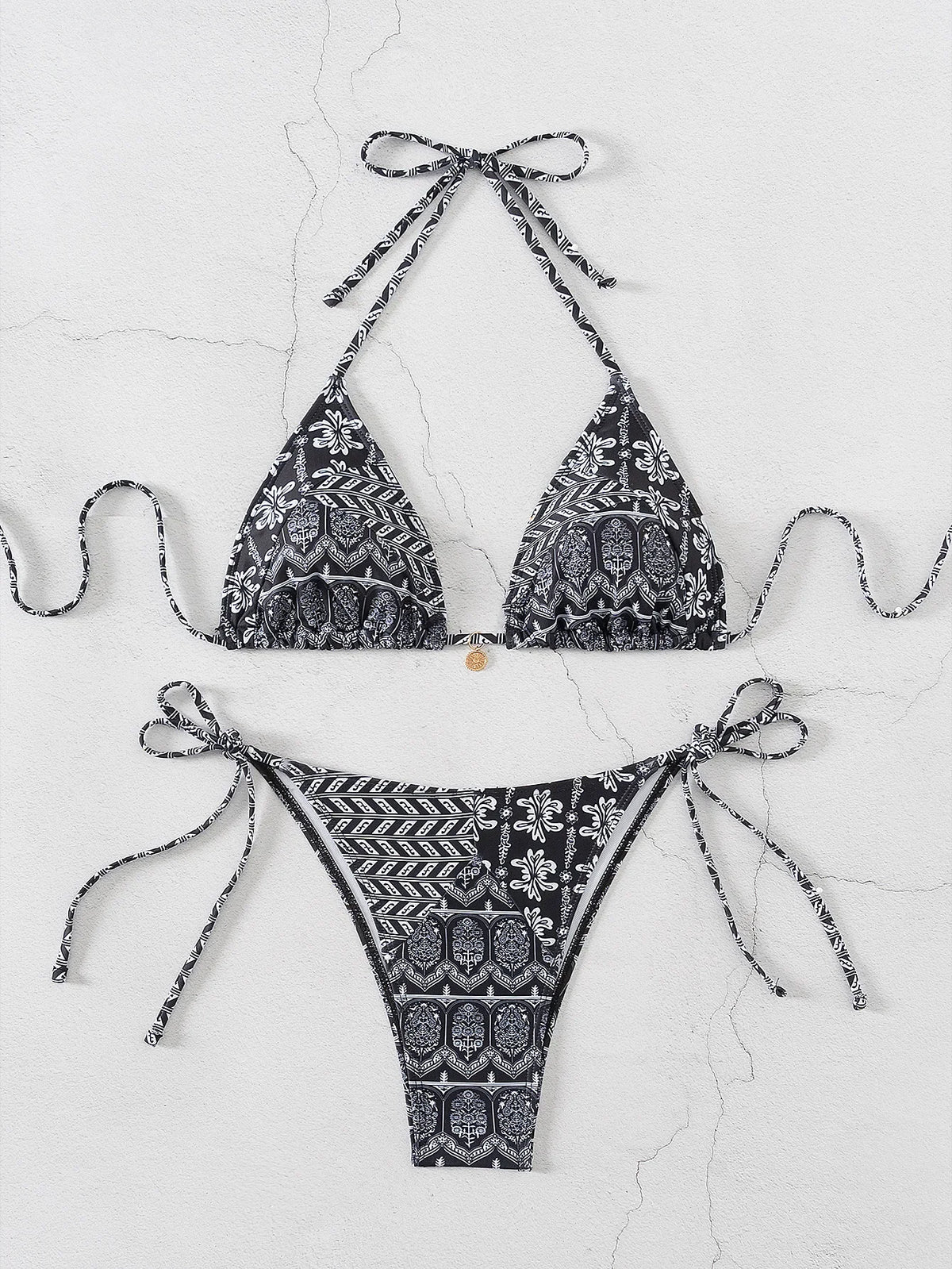 Blue Floral Print 2 Piece Micro Bikini Set for Women 2025 New Push Up Bra Thong Swimsuit Beach Bathing Suit Holiday Swimwear