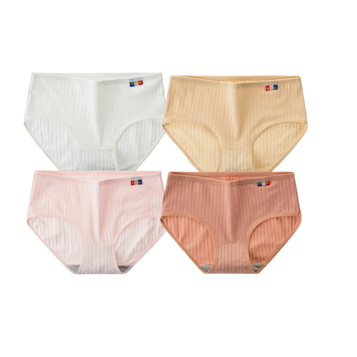 4Pcs/Set Women's Mid-Rise Cotton Panties Breathable Soft Ribbed Underwear Solid Lingerie Stretchy Comfort Daily Briefs M-XL
