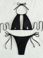 2025 Halter Tie Side Hollow Out Smocked Bikini Women Swimsuit Female Swimwear Two Pieces Bikini Set Swim Bathing Suit Beach Wear