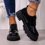 Women Patent Leather Oxford Shoes Lace Up Chunky Lug Sole Round Toe Platform Casual Office Daily Shoes