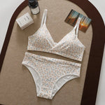Women Floral Print Seamless Bra And Panties Set Low Waist Briefs Sexy Lingerie Set V-neck Sport Brassiere Female Underwear Set