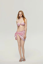 Peals Shell Push Up Bikini Set Women Pink White Underwire Bra Mesh Skirt 3 Piece Swimsuit 2025 Beach Bathing Suit Thong Swimwear