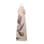 Summer Vacation Style Print Long Dresses Women Sexy Backless Slim Sleeveless Halter Neck Dress Fashion Casual Lady Beach Vestido