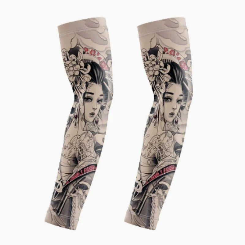 Ice Silk Tattoo Sleeve Men Women Summer Tattoo Sleeve UV Solar Arm Covers Cycling Cuff Quick Drying Cool Anti-Sunburn Arm Sleeve
