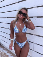 Womens Green Yellow Brazil Print Halter Tie Side Bikini Set For Beach Pool Vacation