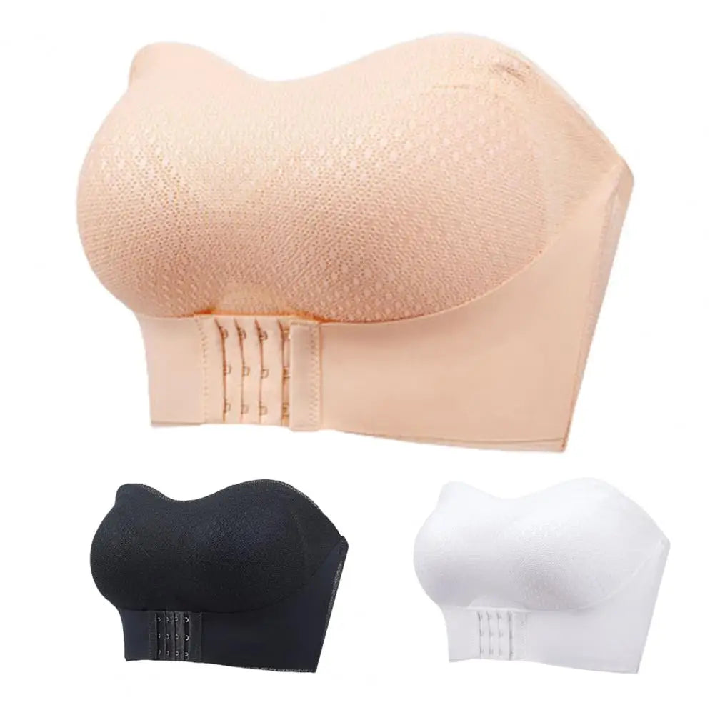 Women Bra Anti-slip Push Up Front Closure Invisible Tube Top Bra Solid Color Elastic Lady Bandeau Bra Women Underwear