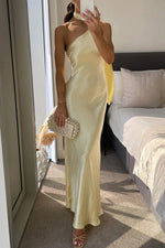 Sweet And Fresh Party Prom Dresses Women Light Yellow Slant Collar Off Shoulder Package Hip Slim Banquet Dress Elegant Socialite