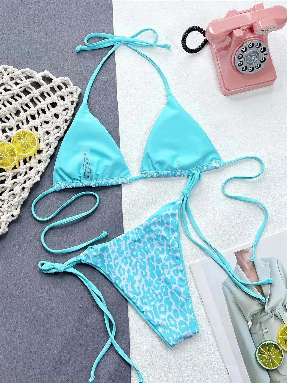 Pink Leopard Print Swimwear String Halter Triangle Bikini Set Micro Thong Sexy Swimsuit Women 2026 Bating Suit Bikinis De Mujer