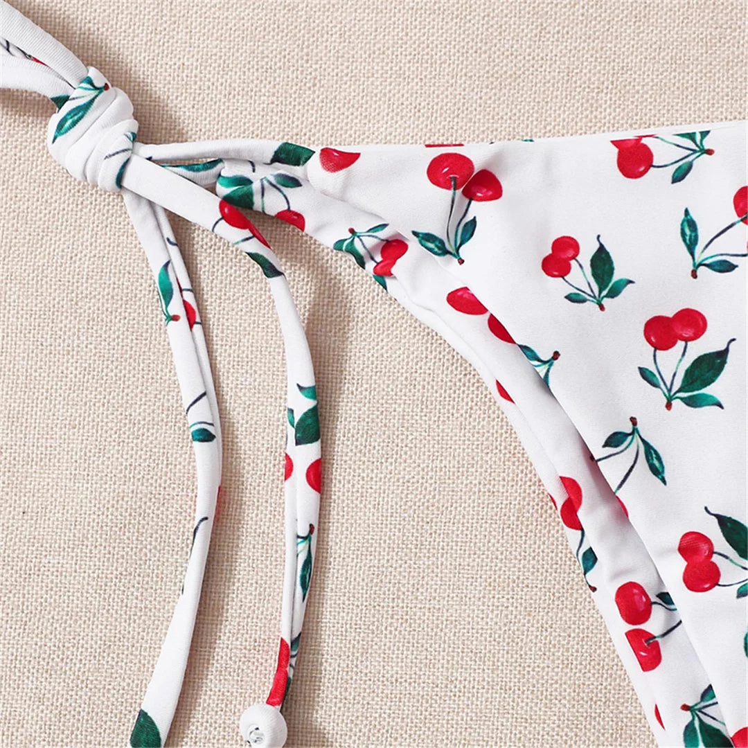 XS - L Cherry Printed Halter Strappy Bikini Female Swimsuit Women Swimwear Two-Pieces Bikini Set Bather Bathing Suit Swim V4894