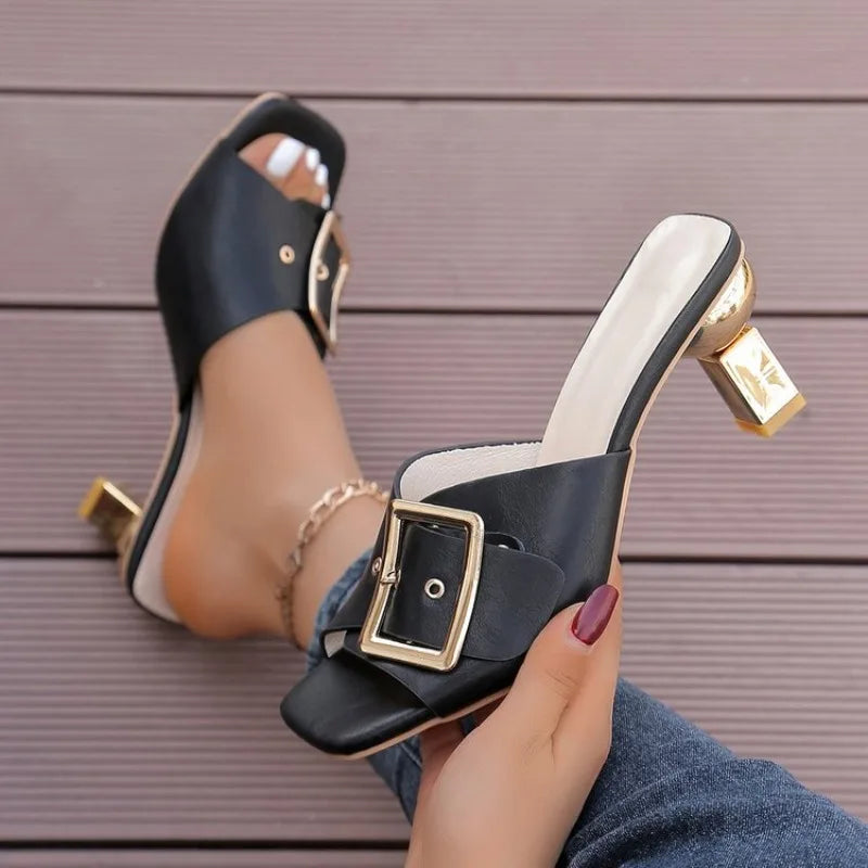 CEYANEAO Women's Mama Shoes Sandals Women 2026 New High Heel Heel Muller Sandals Metal Larger Sizes 43 For Women