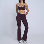 Tight Naked Yoga Shorts Suit Women Double Strap Sports Bra High Waist Flare Leggings Fitness Suit Gym Running Workout Clothes