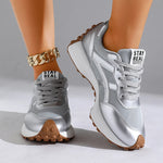 Fashion Thick Sole Silver Sneakers Women 2026 Plus Size 43 Breathable Platform Sport Shoes Woman Anti Slip Lace Up Running Shoes