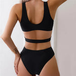 Black Bandage Hollow Out Swimwear One Piece Swimsuit Women Push Up Metal Ring Linked Monokini Bathing Suit Swimming Wear 2026