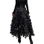 Women Summer Maxi Skirt Retro A-Line Large Hem Skirt Solid Color 3D Dot Decor High Waist Long Skirt