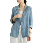 Vintage Long Sleeve Blazer Jacket Cotton Linen Coat for Women Casual Lapel 2 Buttons Thin Coat with Pockets