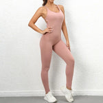 Seamless High-Waisted Peach Hip Yoga Jumpsuit for Women - Fast Drying Sweat-Wicking Tight Running Sports Jogging Gym Activewear
