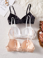 3Pcs-5Pcs Women's Bra with Patterned Engraved Cups, Sexy Lace Minimizer Bra, Underwire Push-Up Fashionable Women's Intimate Underwear