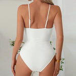 Sexy White Black Swimwear Women 2026 Deep V Neck Hollow Out Ring Linked Slim Fit One Piece Swimsuit Beach Bathing Suit Monokini