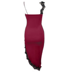 Womens Sexy Deep V Suspender Dress Lace Patchwork Slim Open Back Casual Dresses Summer High Waist Side Slit Midi Bodycon Dress