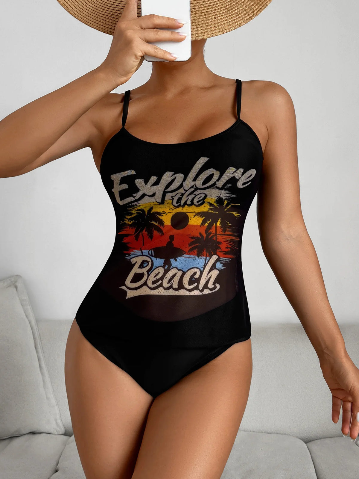 Summer Swimwear for Women Tankini Sets Swimsuit Vintage Padded Mesh Bathing Suit Print Beachwear Female Women's Swim Wear 2025