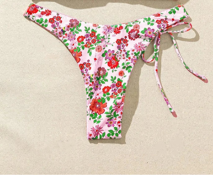 New Sexy Floral Print Bandeau Bikini 2024 Women Swimwear Female Swimsuit Two Pieces Thong Bikini Set Bather Tie Bathing Suit