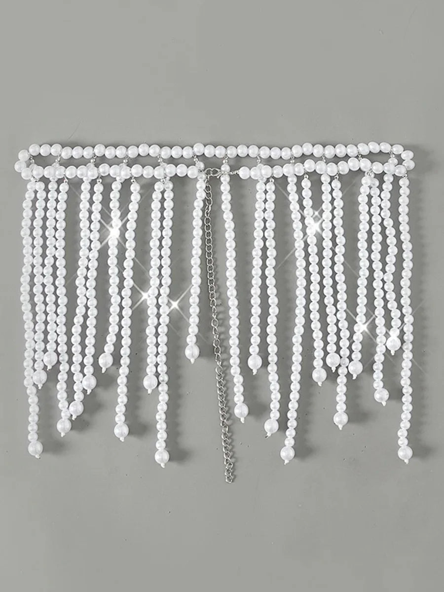 Luxury Pearls Chain Fringe Tassel Bikini Bottom Swim Brief Women Swimwear Female Bather Brazilian Tanga Panties Underwear