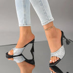 Shining Women's Summer Slippers Elegant Pointed Toe Thin High Heels Party Slides